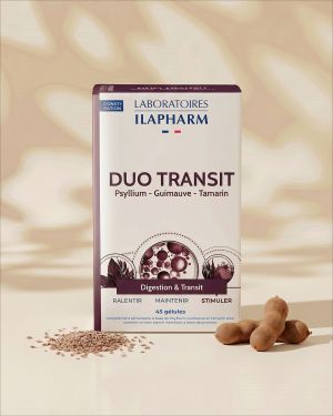 DUO TRANSIT 45 GELULES ILAPHARM COMPLEMENT ALIMENTAIRE VUE DE FACE