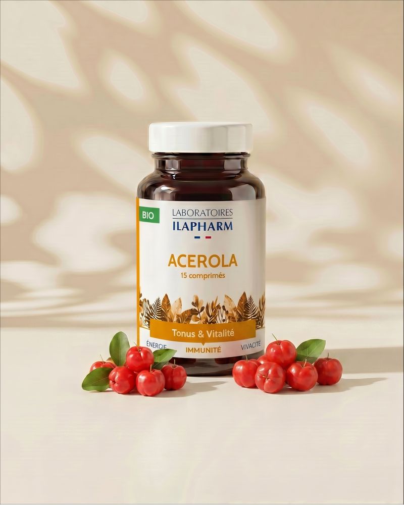 ACEROLA BIO  15 comprimés ILAPHARM COMPLEMENT ALIMENTAIRE VUE DE FACE