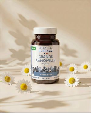 GRANDE CAMOMILLE BIO  60 Gelules ILAPHARM COMPLEMENT ALIMENTAIRE VUE DE FACE