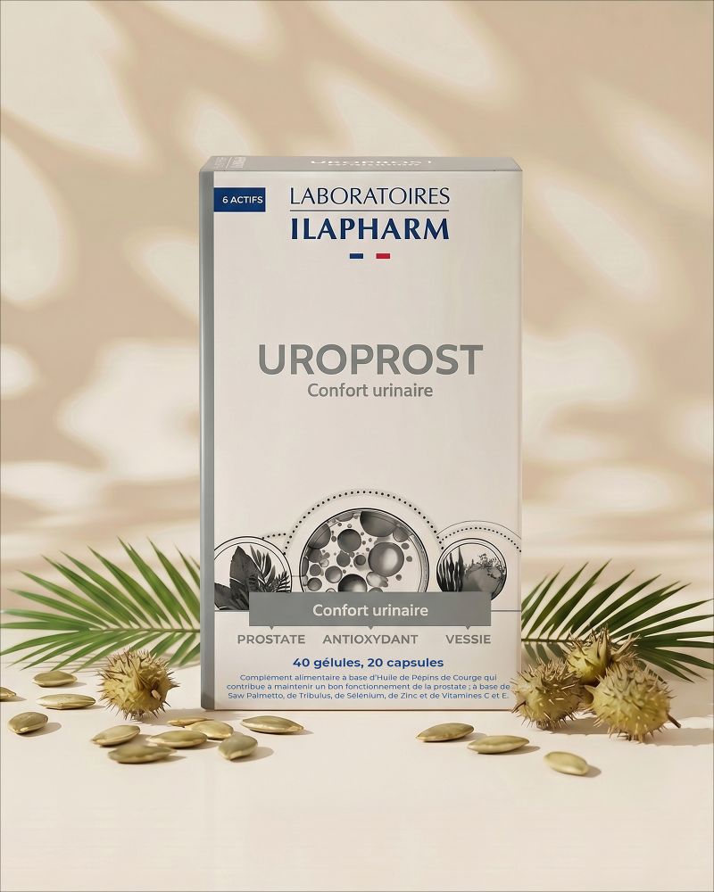 UROPROST  20 gelules et 20 capsules ILAPHARM COMPLEMENT ALIMENTAIRE VUE DE FACE