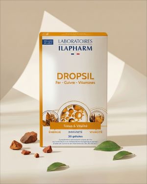 DROPSIL FER CUIVRE VITAMINES 30 GELULES ILAPHARM COMPLEMENT ALIMENTAIRE VUE DE FACE