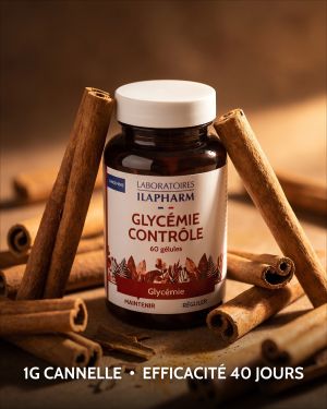 GLYCEMIE CONTRÔLE  60 Gelules ILAPHARM COMPLEMENT ALIMENTAIRE VUE DE FACE