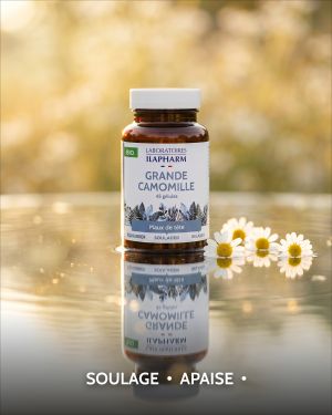 GRANDE CAMOMILLE BIO  60 Gelules ILAPHARM COMPLEMENT ALIMENTAIRE VUE DE FACE