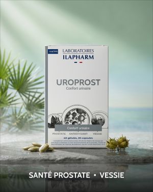 UROPROST  20 gelules et 20 capsules ILAPHARM COMPLEMENT ALIMENTAIRE VUE DE FACE